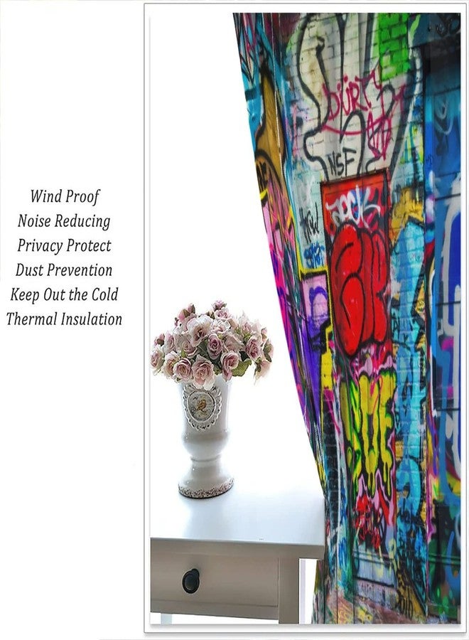 AuiMzoo Colorful Graffiti Curtains, Street Abstract Art Creative Colorful Graffiti Theme Illustration, Children Boys Teenagers Bedroom Living Room Blackout Decorative Curtains 2 Panels, 42x45 in. - Image 4